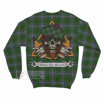 Tartan Vibes Clothing Pringle Tartan Sweatshirt with Family Crest and Bearded Skull Holding Bottles of Whiskey