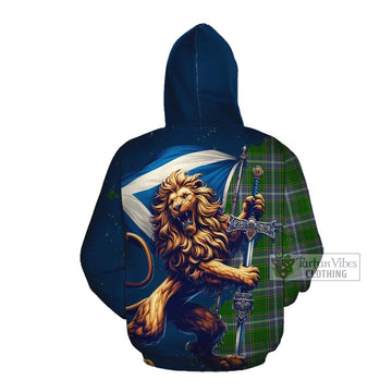 Tartan Vibes Clothing Pringle Tartan Family Crest Cotton Hoodie with Scottish Majestic Lion