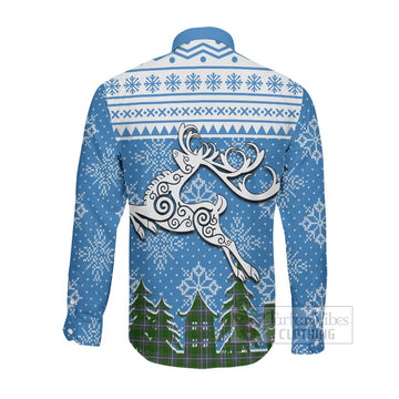 Pringle Clan Christmas Long Sleeve Button Shirt Celtic Reindeer Style