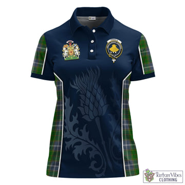 Tartan Vibes Clothing Pringle Tartan Women's Polo Shirt with Family Crest and Scottish Thistle Vibes Sport Style