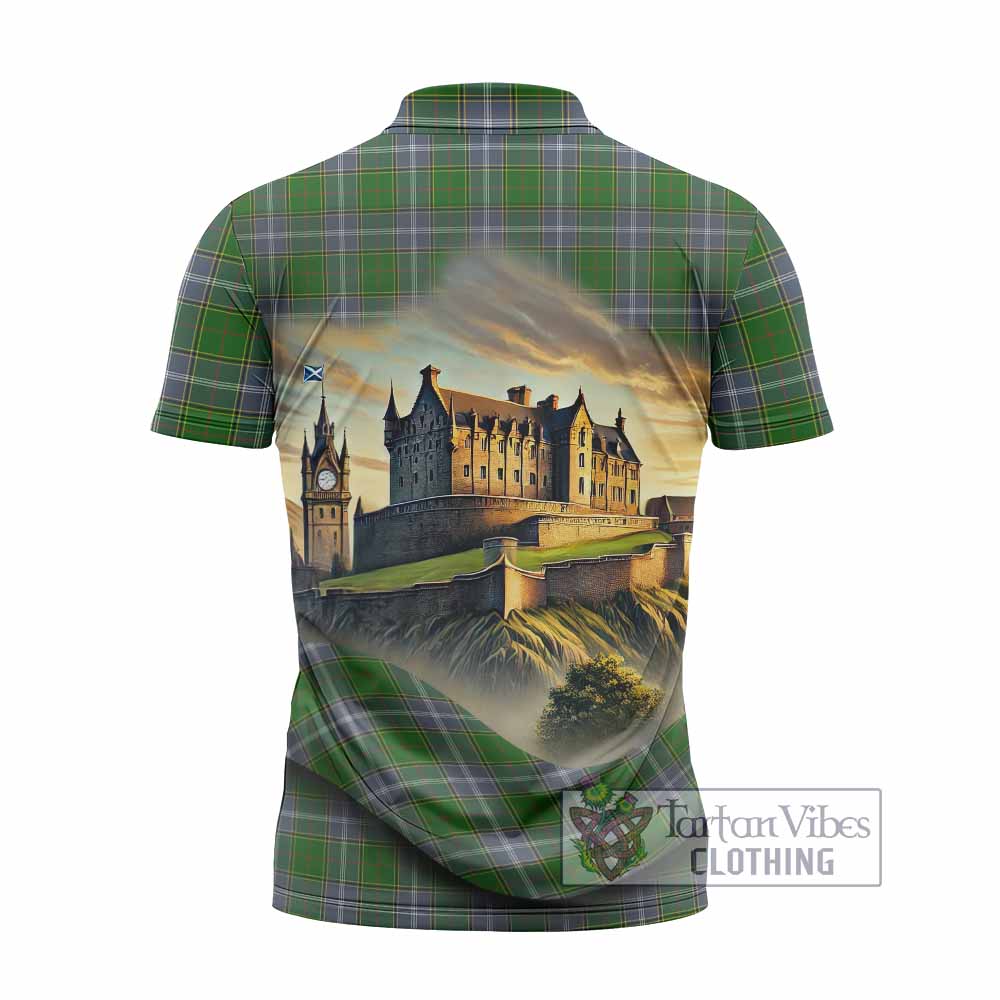 Tartan Vibes Clothing Pringle Tartan Family Crest Zipper Polo Shirt with Scottish Ancient Castle Stype