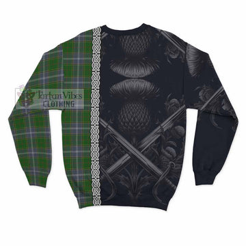 Tartan Vibes Clothing Pringle Tartan Sweatshirt with Family Crest Cross Sword Thistle Celtic Vibes