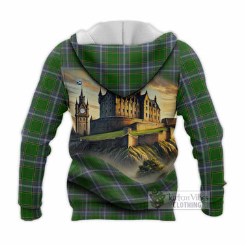 Tartan Vibes Clothing Pringle Tartan Family Crest Knitted Hoodie with Scottish Ancient Castle Style
