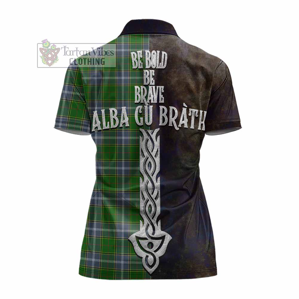 Tartan Vibes Clothing Pringle Tartan Family Crest Women's Polo Shirt Alba Gu Brath Be Brave Lion Ancient Style