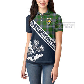 Tartan Vibes Clothing Pringle Tartan Women's Polo Shirt Featuring Thistle and Scotland Map