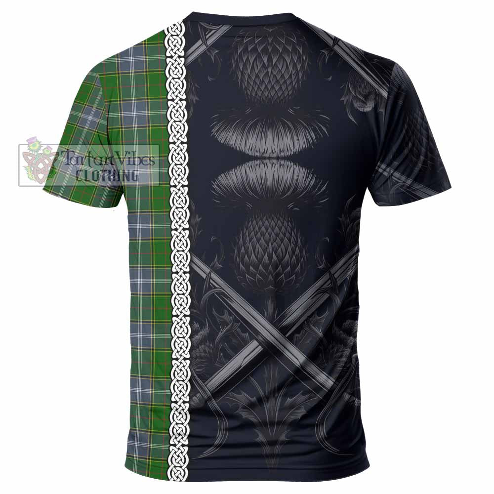 Tartan Vibes Clothing Pringle Tartan T-Shirt with Family Crest Cross Sword Thistle Celtic Vibes