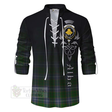 Tartan Vibes Clothing Pringle Tartan Ghillie Kilt Shirt Featuring Alba Gu Brath Family Crest Celtic Inspired