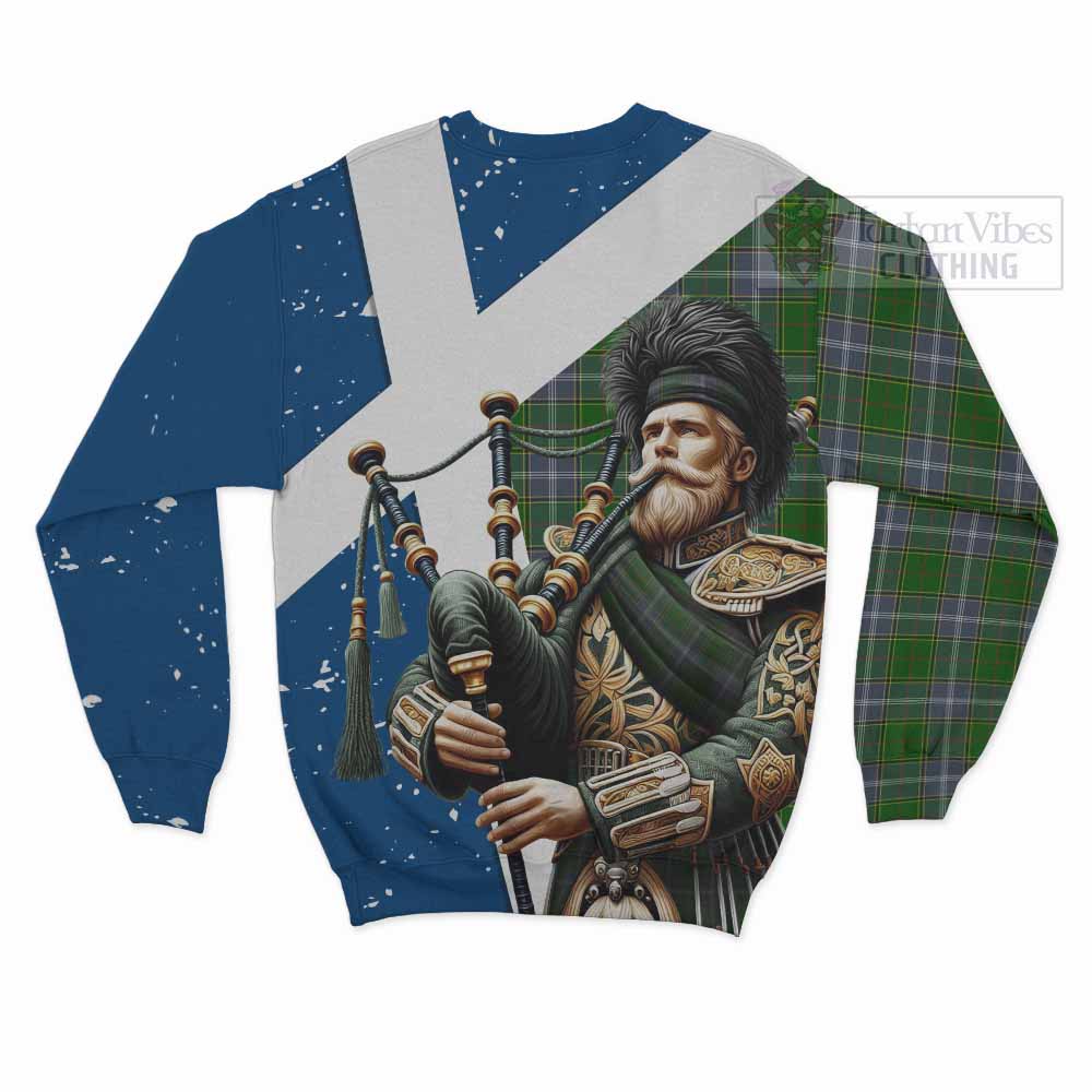 Tartan Vibes Clothing Pringle Tartan Sweatshirt with Family Crest Scottish Bagpiper Vibes