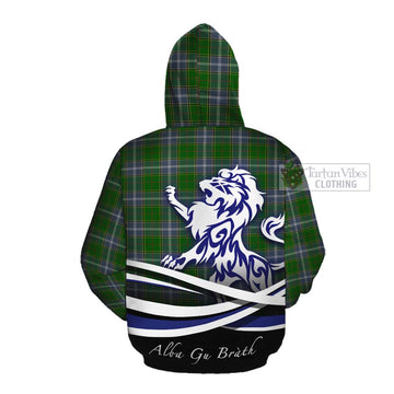 Tartan Vibes Clothing Pringle Tartan Cotton Hoodie with Alba Gu Brath Regal Lion Emblem