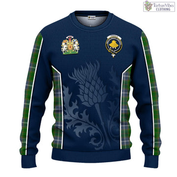 Tartan Vibes Clothing Pringle Tartan Knitted Sweatshirt with Family Crest and Scottish Thistle Vibes Sport Style