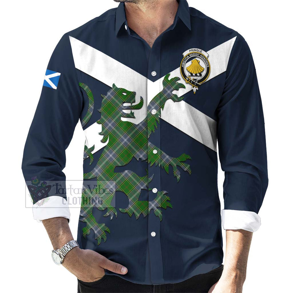 Tartan Vibes Clothing Pringle Tartan Lion Rampant Long Sleeve Button Shirt – Proudly Display Your Heritage with Alba Gu Brath and Clan Name