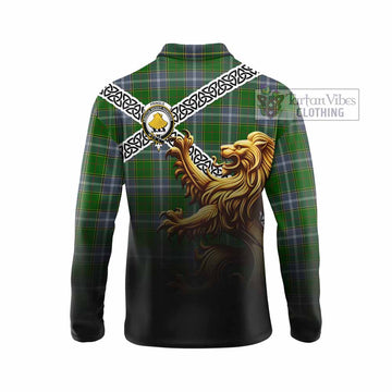 Pringle Crest Tartan Long Sleeve Polo Shirt with Golden Lion Emblem Celtic Style