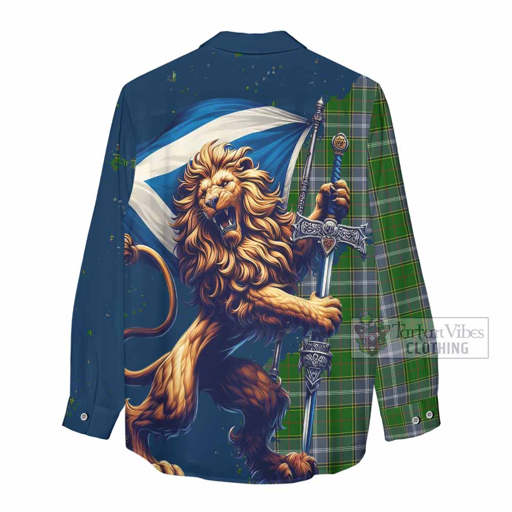 Tartan Vibes Clothing Pringle Tartan Family Crest Women's Casual Shirt with Scottish Majestic Lion
