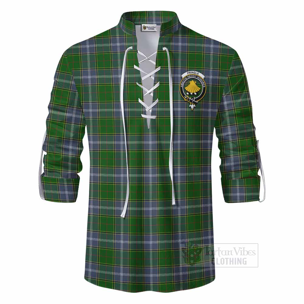 Tartan Vibes Clothing Pringle Tartan Ghillie Kilt Shirt with Family Crest DNA In Me Style
