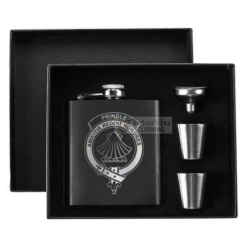 Tartan Vibes Clothing Pringle Crest Hip Flask Set 7oz Black Stainless Steel with A Gift Box