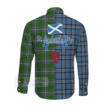 Tartan Vibes Clothing Pringle Tartan Long Sleeve Button Shirt Happy St. Andrew's Day Half Tartan Style