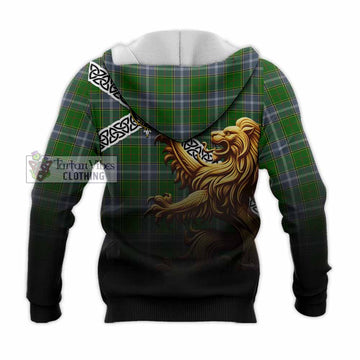 Tartan Vibes Clothing Pringle Crest Tartan Knitted Hoodie with Golden Lion Emblem Celtic Style