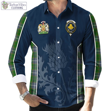Pringle Tartan Long Sleeve Button Up Shirt with Family Crest and Scottish Thistle Vibes Sport Style