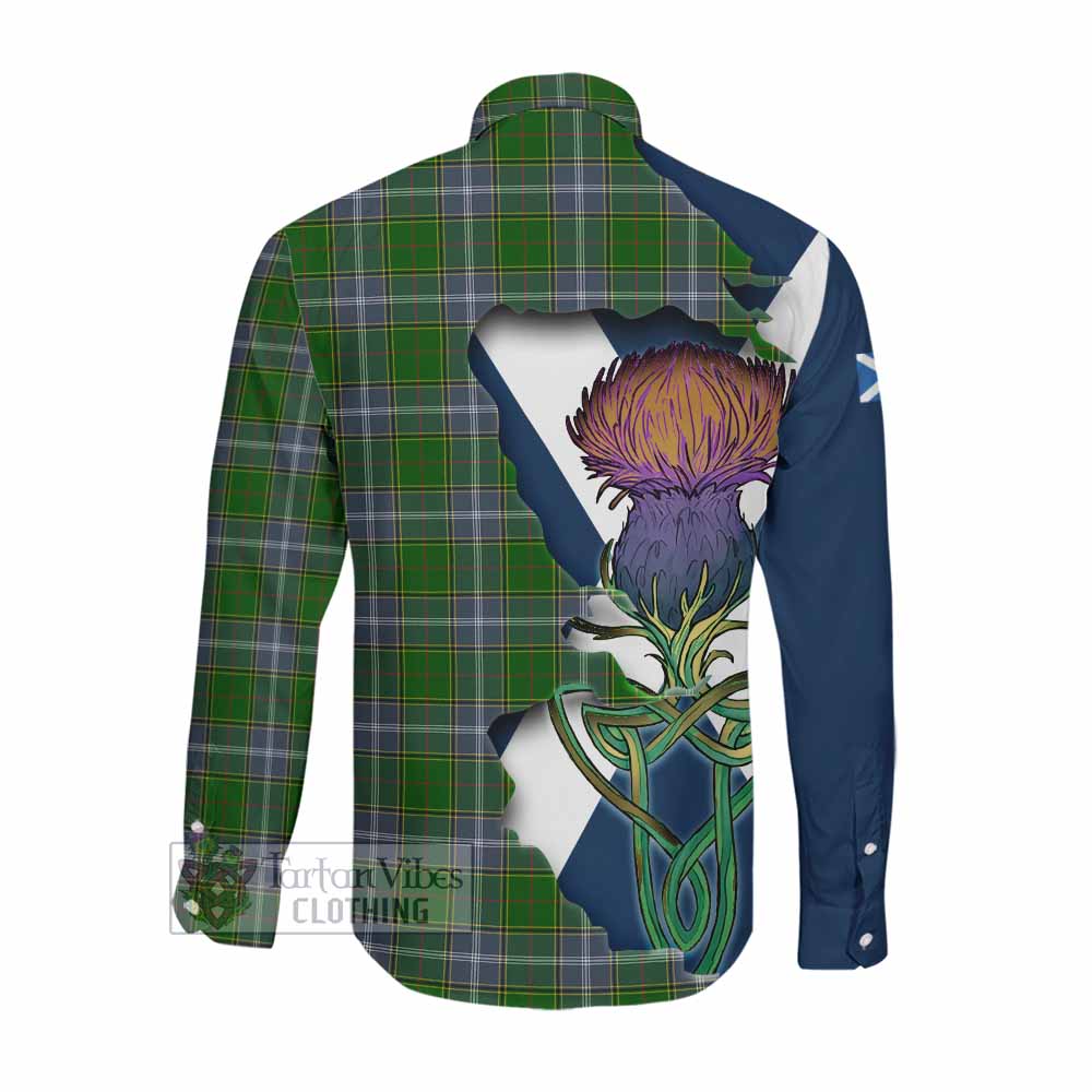 Tartan Vibes Clothing Pringle Tartan Family Crest Long Sleeve Button Shirt Scottish Thistle Celtic Inspired