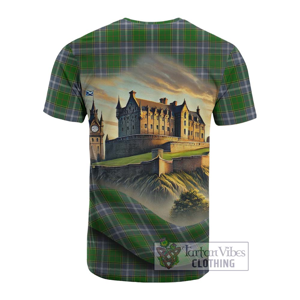 Tartan Vibes Clothing Pringle Tartan Family Crest Cotton T-shirt with Scottish Ancient Castle Style