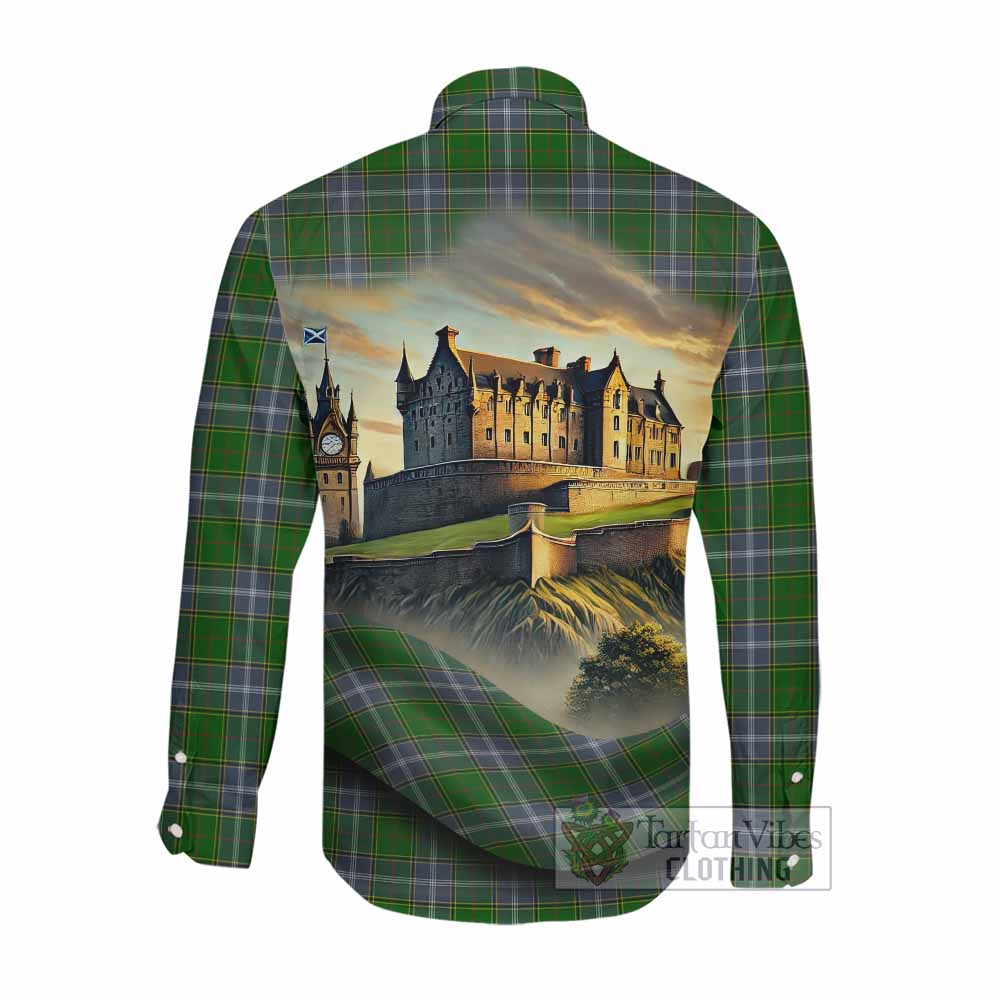 Tartan Vibes Clothing Pringle Tartan Family Crest Long Sleeve Button Shirt with Scottish Ancient Castle Style