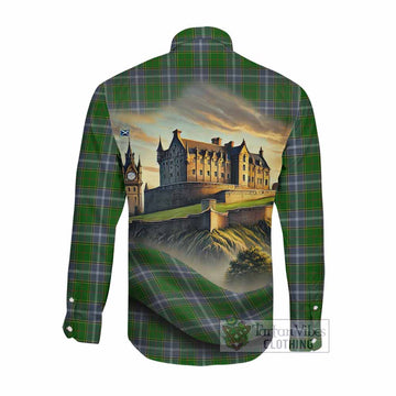 Tartan Vibes Clothing Pringle Tartan Family Crest Long Sleeve Button Shirt with Scottish Ancient Castle Style