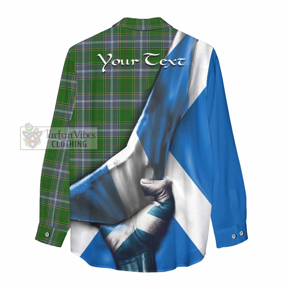Tartan Vibes Clothing Pringle Tartan Women's Casual Shirt with Family Crest Scotland Patriotic Style