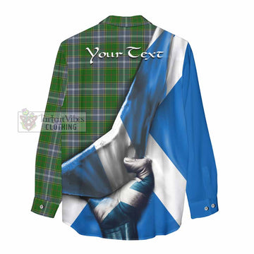 Tartan Vibes Clothing Pringle Tartan Women's Casual Shirt with Family Crest Scotland Patriotic Style