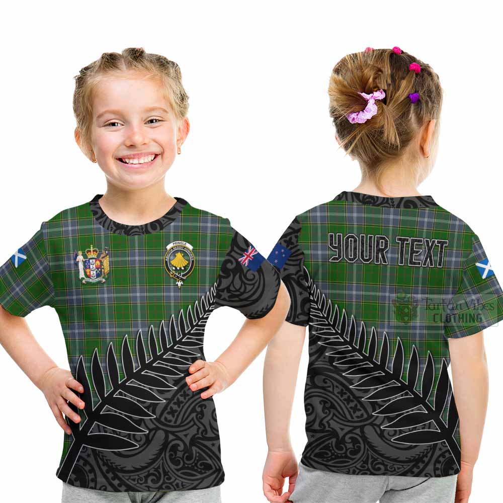 Tartan Vibes Clothing Pringle Crest Tartan Kid T-Shirt with New Zealand Silver Fern Half Style