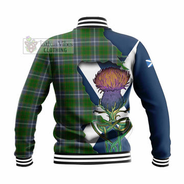 Tartan Vibes Clothing Pringle Tartan Family Crest Baseball Jacket Scottish Thistle Celtic Inspired
