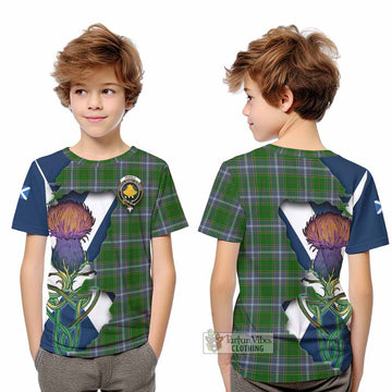 Tartan Vibes Clothing Pringle Tartan Family Crest Kid T-Shirt Scottish Thistle Celtic Inspired