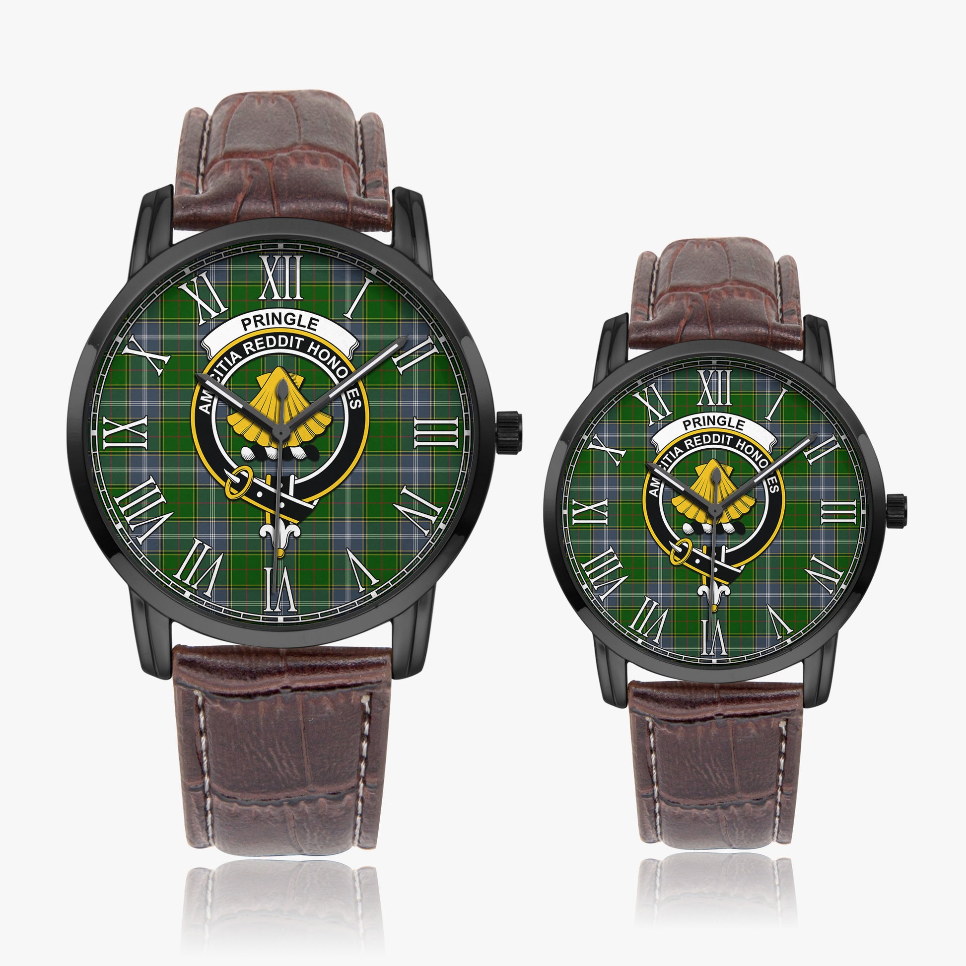 Pringle Tartan Family Crest Leather Strap Quartz Watch - Tartanvibesclothing