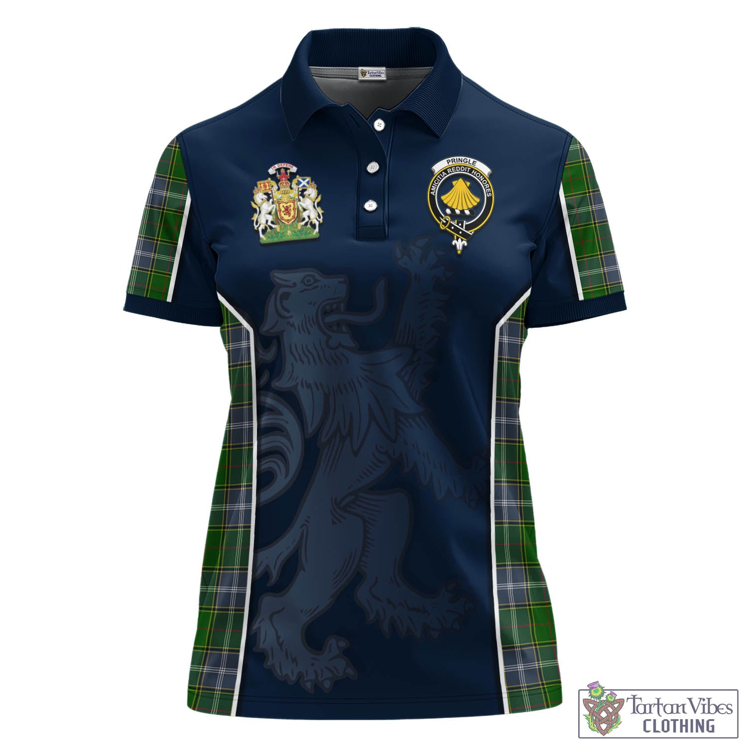 Pringle Tartan Women's Polo Shirt with Family Crest and Lion Rampant Vibes Sport Style - Tartan Vibes Clothing