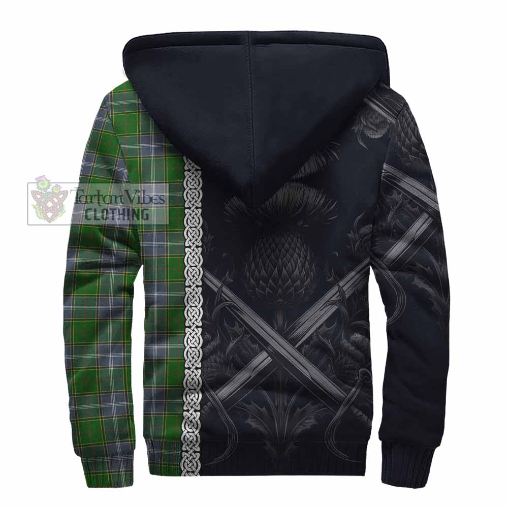 Tartan Vibes Clothing Pringle Tartan Sherpa Hoodie with Family Crest Cross Sword Thistle Celtic Vibes