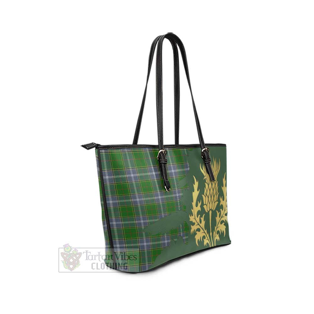 Tartan Vibes Clothing Pringle Tartan Leather Tote Bag Gold Thistle Style