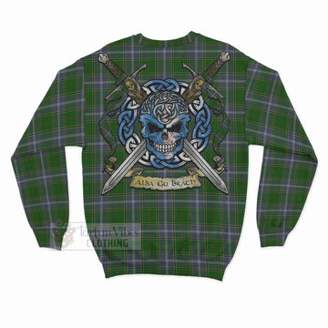 Tartan Vibes Clothing Pringle Tartan Sweatshirt with Family Crest Celtic Skull Style