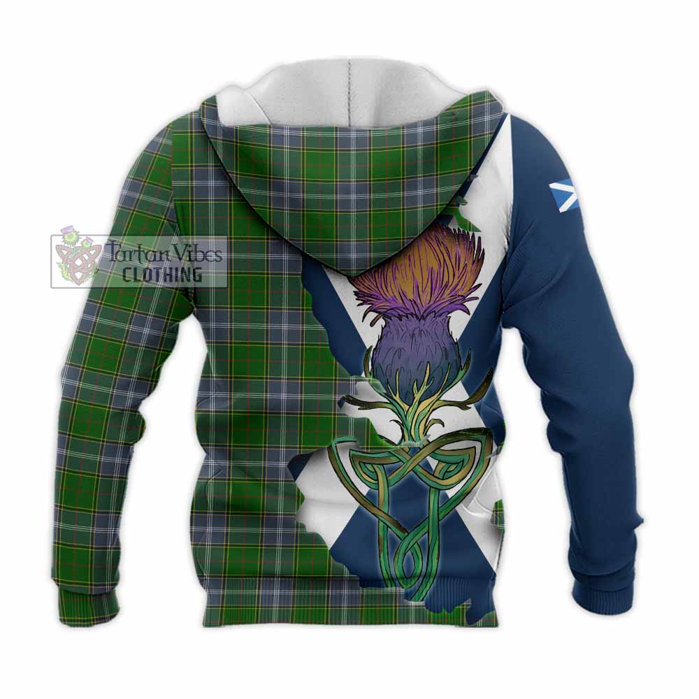 Tartan Vibes Clothing Pringle Tartan Family Crest Knitted Hoodie Scottish Thistle Celtic Inspired
