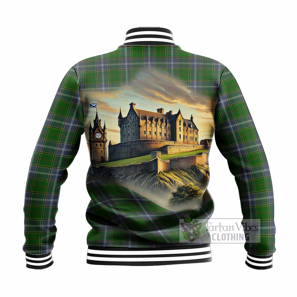 Tartan Vibes Clothing Pringle Tartan Family Crest Baseball Jacket with Scottish Ancient Castle Style