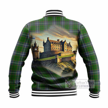 Tartan Vibes Clothing Pringle Tartan Family Crest Baseball Jacket with Scottish Ancient Castle Style