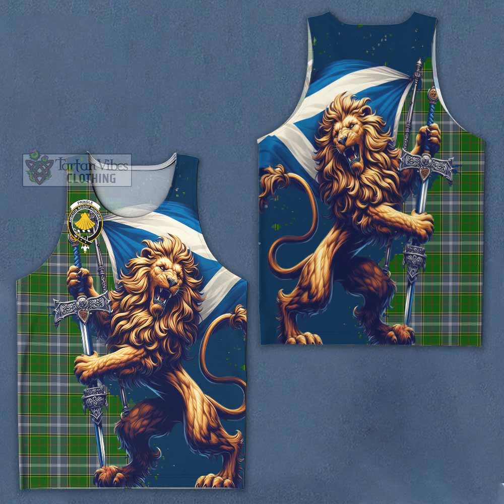 Tartan Vibes Clothing Pringle Tartan Family Crest Men's Tank Top with Scottish Majestic Lion