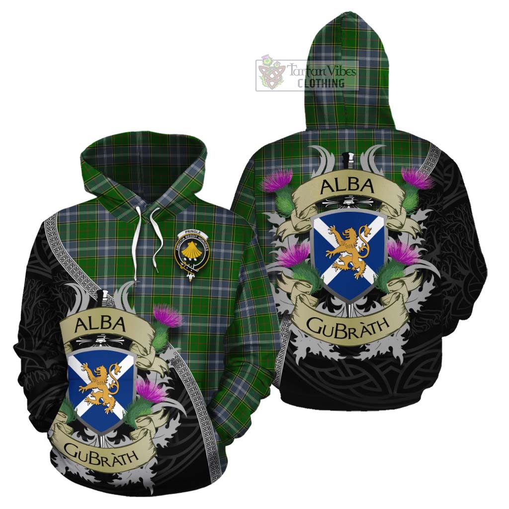 Tartan Vibes Clothing Pringle Tartan Family Crest Cotton Hoodie Lion Rampant Royal Thistle Shield Celtic Inspired