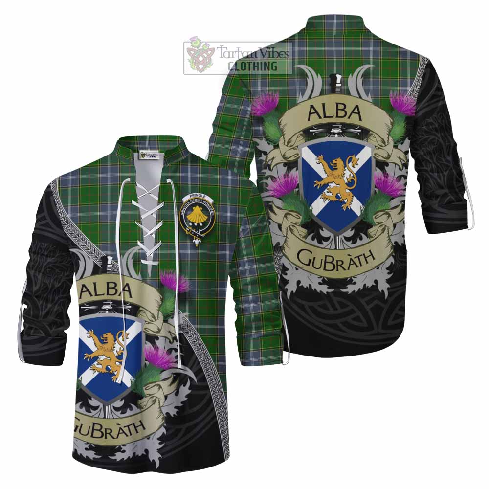 Tartan Vibes Clothing Pringle Tartan Family Crest Ghillie Kilt Shirt Lion Rampant Royal Thistle Shield Celtic Inspired