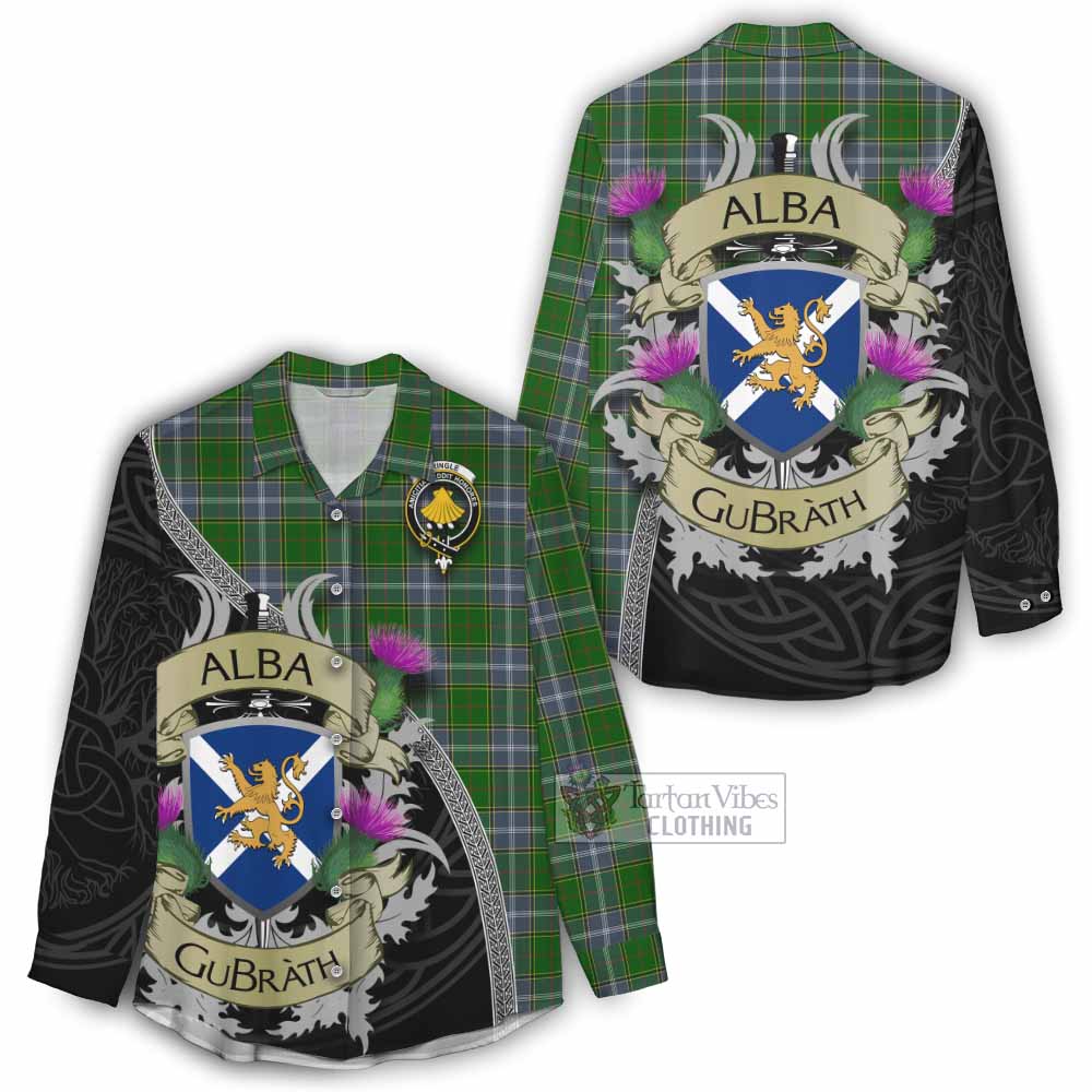 Tartan Vibes Clothing Pringle Tartan Family Crest Women's Casual Shirt Lion Rampant Royal Thistle Shield Celtic Inspired
