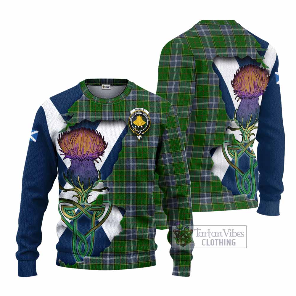 Tartan Vibes Clothing Pringle Tartan Family Crest Knitted Sweater Scottish Thistle Celtic Inspired