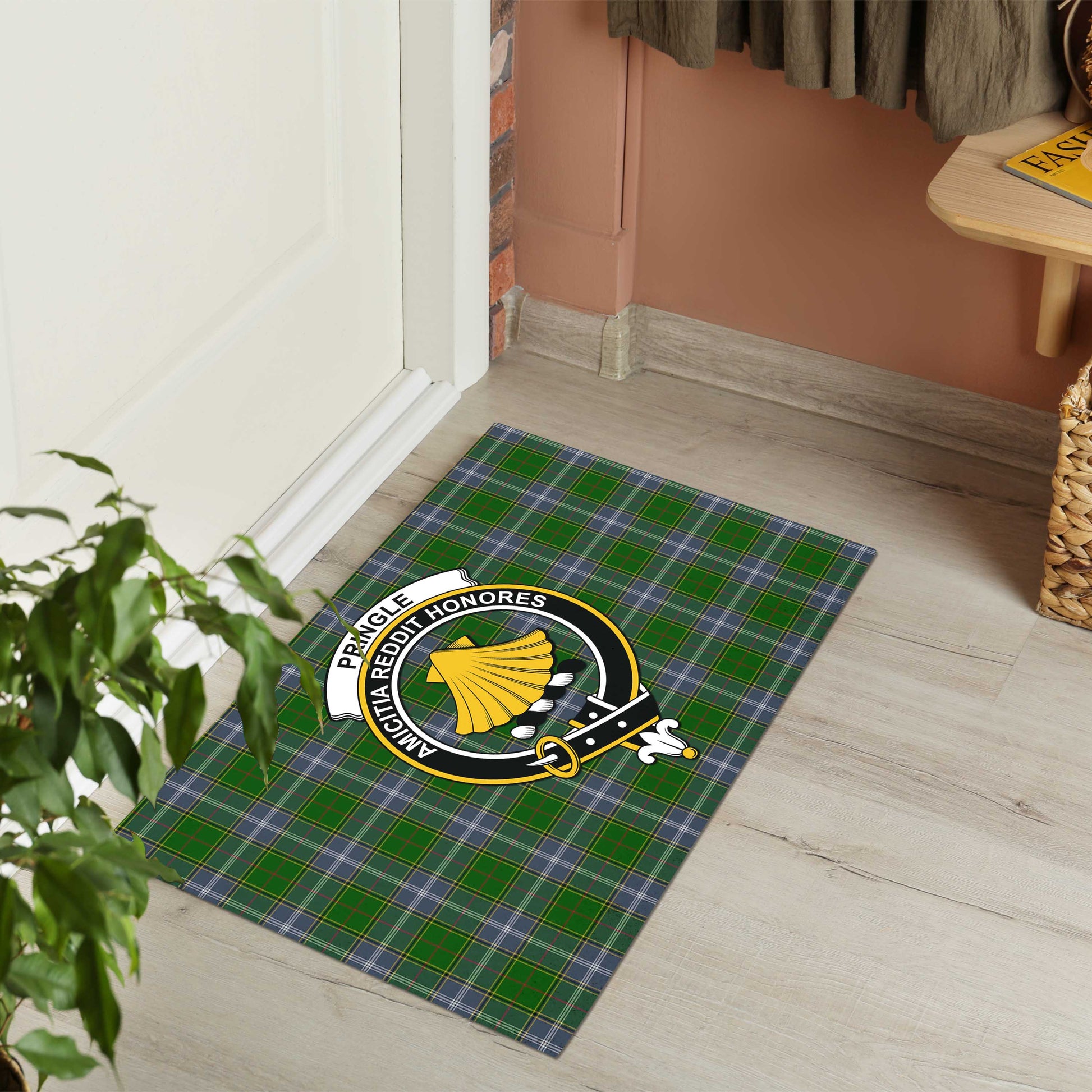 Pringle Tartan Door Mat with Family Crest - Tartanvibesclothing
