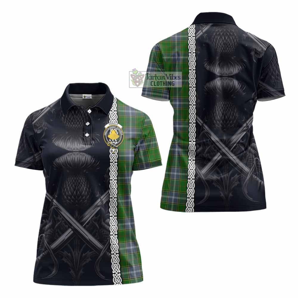 Tartan Vibes Clothing Pringle Tartan Women's Polo Shirt with Family Crest Cross Sword Thistle Celtic Vibes