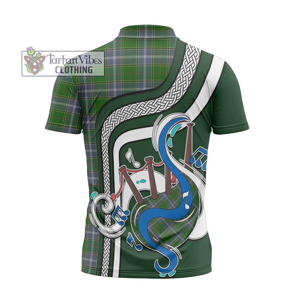 Pringle Tartan Zipper Polo Shirt with Epic Bagpipe Style - Tartanvibesclothing Shop