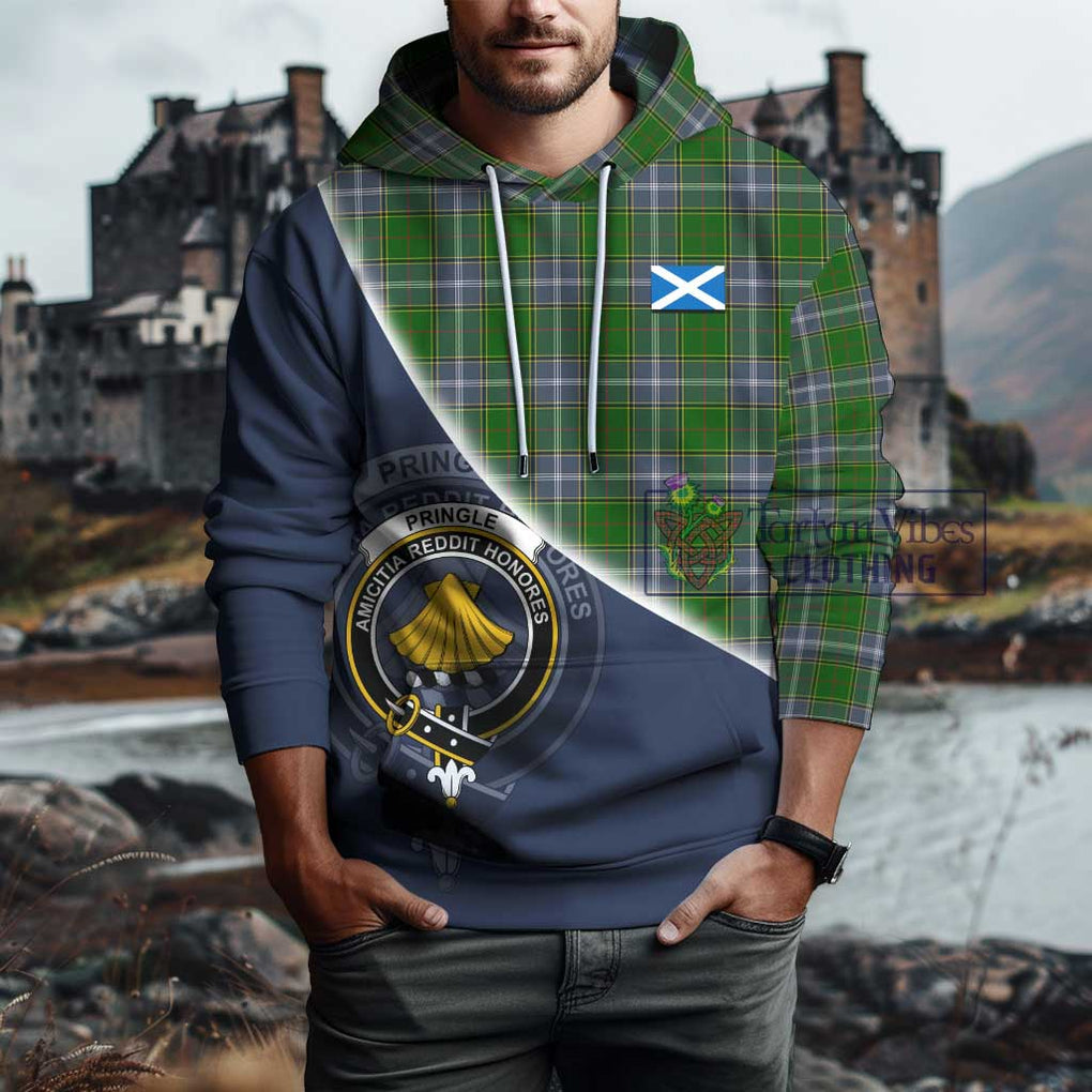 Pringle Tartan Hoodie with Personalised National Flag and Family Crest Half Style - Tartanvibesclothing Shop