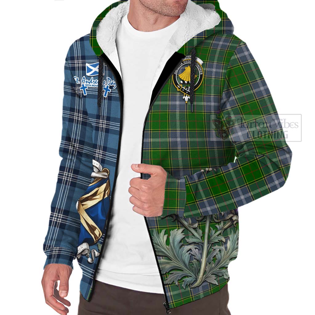 Tartan Vibes Clothing Pringle Tartan Sherpa Hoodie Happy St. Andrew's Day Half Tartan Style
