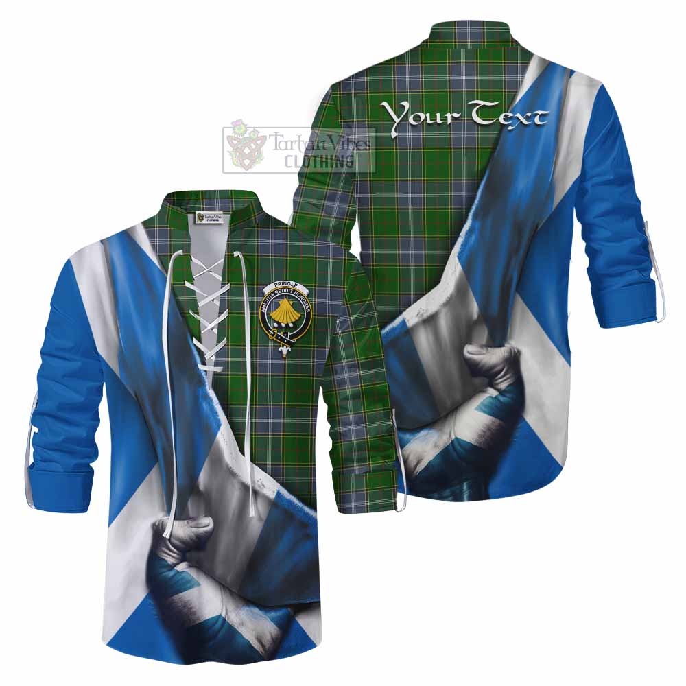 Tartan Vibes Clothing Pringle Tartan Ghillie Kilt Shirt with Family Crest Scotland Patriotic Style